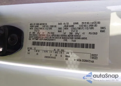 2022 Ford F-150 Xl z USA, uszkodzony, nr VIN 1FTMF1EP1NKD25411